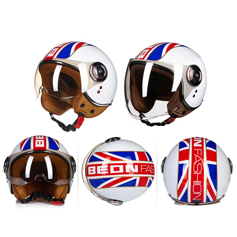 Винтажный мотоциклетный шлем BEON 3/4 для скутера с открытым лицом в стиле ретро