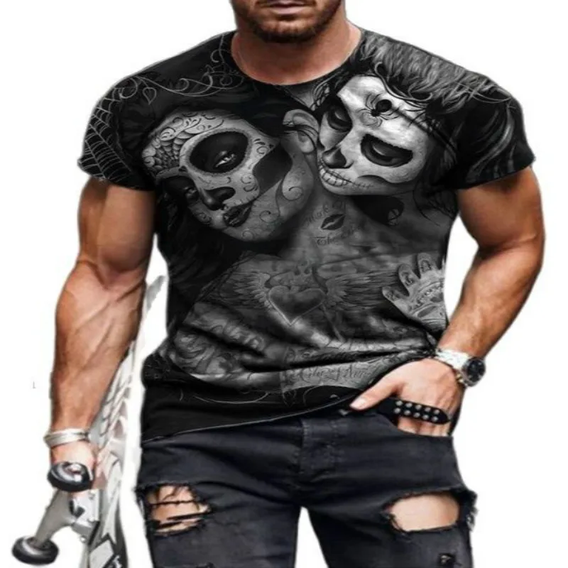 Мужская Уличная стильная футболка на Хэллоуин модная страшная с 3D-принтом черепа