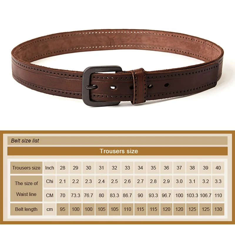 

Men's Hard Metal Matte Buckle Men's Original Leather Belt 100-150cm Jeans Belt Screw Accessories