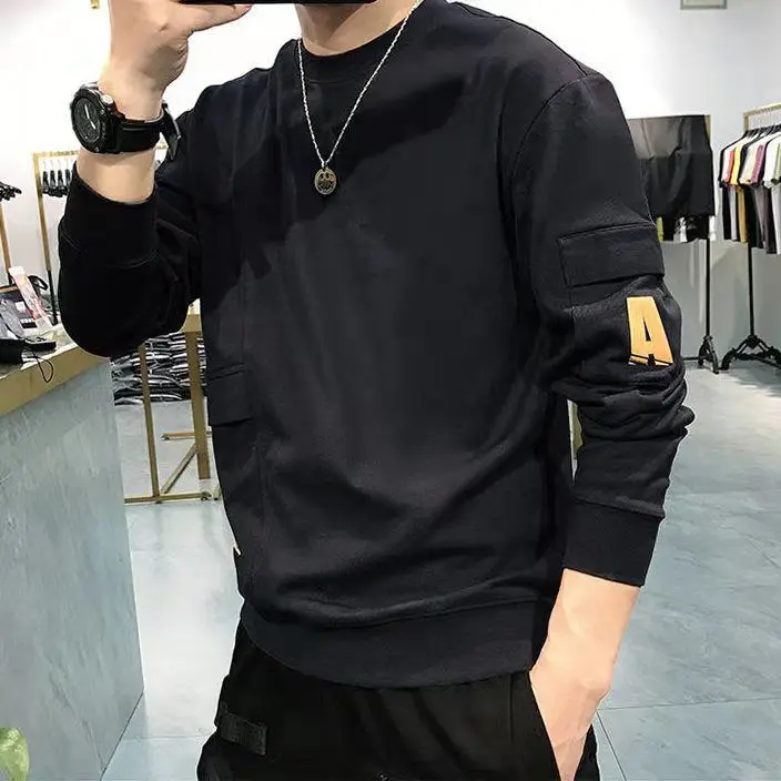 

Spring and Autumn Trend Loose Crewneck Long Sleeve Patchwork Hat-Free Wear