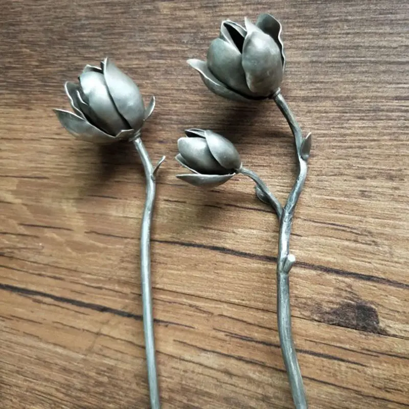 

Уникальный дизайн, заколка для волос в виде цветка магнолии, Женская стандарсветильник Роскошная серебряная бижутерия