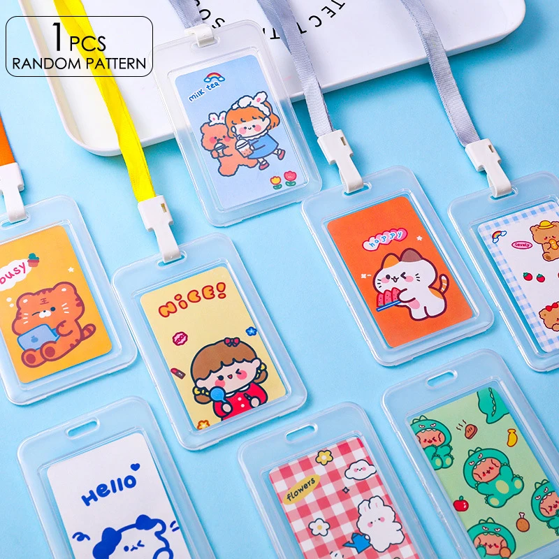 

1pc Cute Cartoon Student ID Credit Card Case Student Lanyard ID Credit Card Case Badge Holder Neck Pouch Wallet Purse Keychain