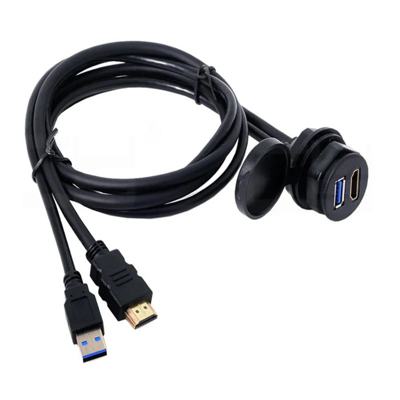 

1M/2M USB 3.0 & HDMI male to female Dashboard waterproof embedded installation cable for Car ships, automobiles and motorcycles