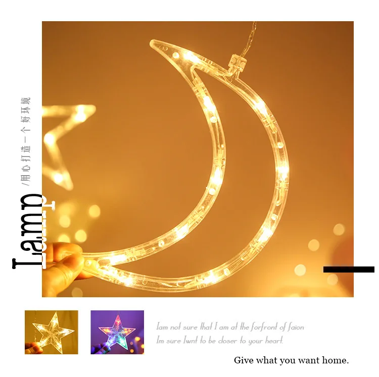 

Ramadan Eid Mubarak Lights Decor Led String Lights Star Garland on Window Curtain Indoor Tree Decoration Halloween Wedding Light