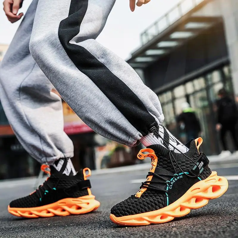 

2021 New Top Quality Running Shoes Men Breathable Blade Sneakers Men Summer Cushioning Sport Shoes Lace-up Non-slip Mens Trainer