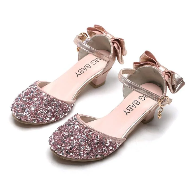 Summer Girls High Heel Princess Sandals Children Shoes Glitter Leather Girls Kids Shoes For Party Dress Weddin Party Sneakers