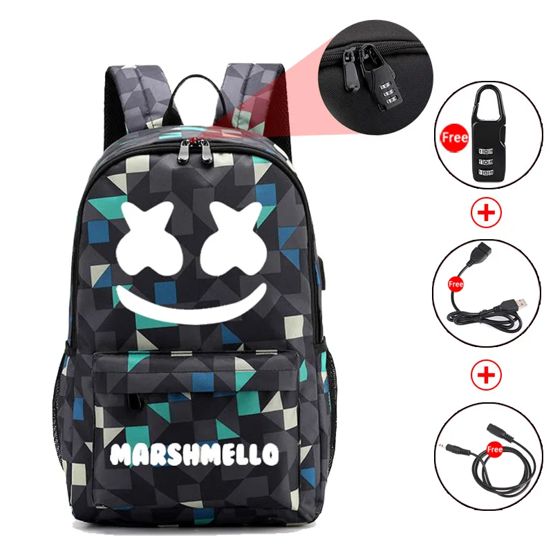 CG5284 DJ Marshmallow школьная сумка для подростка студенческий рюкзак может usb зарядка Противоугонная сумка для ноутбука для мальчиков и девочек Светящийся рюкзак - Цвет: CG5284