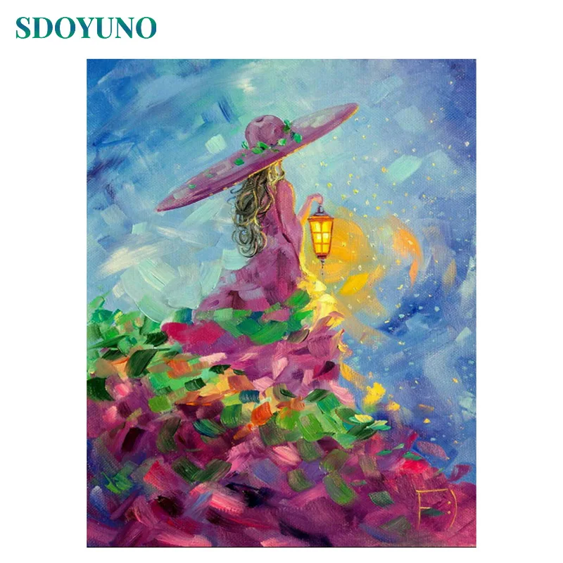 

SDOYUNO 60x75cm Drawing By Numbers Women DIY oil painting by numbers on canvas Home Decor Wall Art Frameless Bedroom Decor