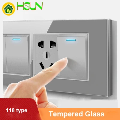 Американское закаленное стекло серый переключатель типа 118 розетка 1/2/3/4/5/6/7/8