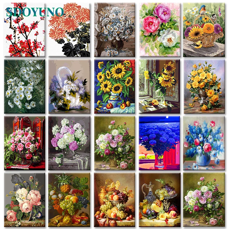 

SDOYUNO 40x50cm DIY Frameless Flowers acrylic Painting By Numbers On Canvas Paint By Number Canvas Painting Kits Home Decoration