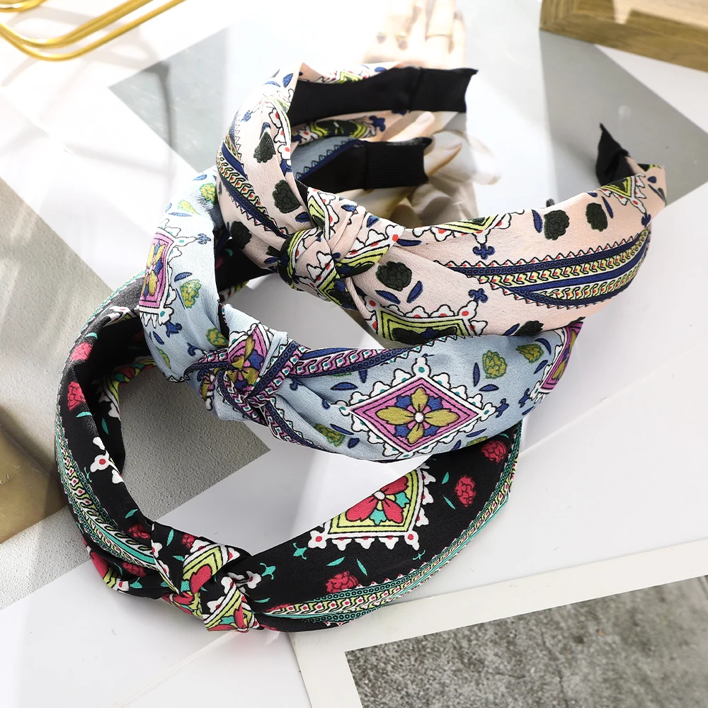 

AWAYTR New Wide-Brimmed Floral Knotted Headband, Retro Exquisite Pattern, Women's All-Match Fashion Boutique Hair Accessories