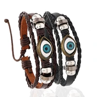 punk turkish evil eye bracelets for men braided handmade hip hop leather charm wrap bracelet wrisband hand jewelry accessories