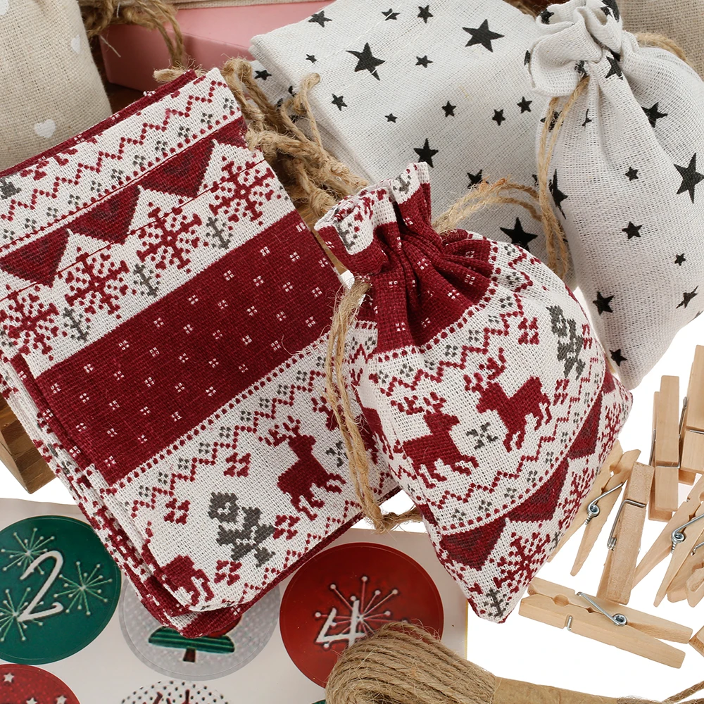 24 шт./компл. рождественские мешковины на завязках льняные сумки мини-сумки для