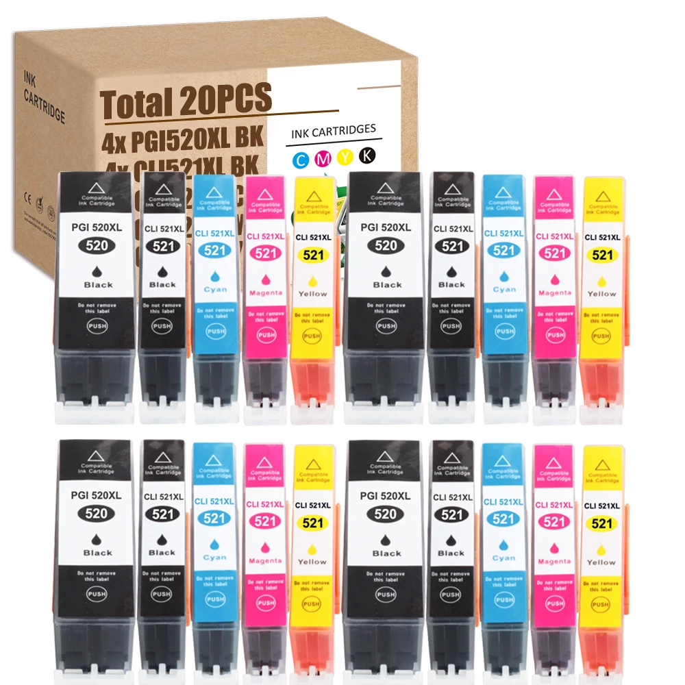 

20PCS for Canon PGI520 CLI-521 PGI-520 CLI-521 XL Cartridge Pixma MP540 MP550 MP560 MP620B MP630 MP640 MP990 MX860 iP4600 iP4700