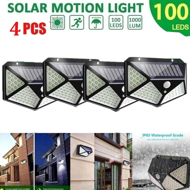 

Уличная настенная лампа на солнечной батарее, с датчиком движения, 100 светодиодов