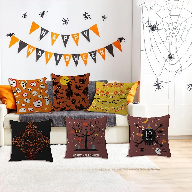 

Halloween Pillowcase Cute Pumpkin Ghost Witch Bat Linen Cushion Cover Halloween Party Home Sofa Throw Pillow Cover Decorative 75