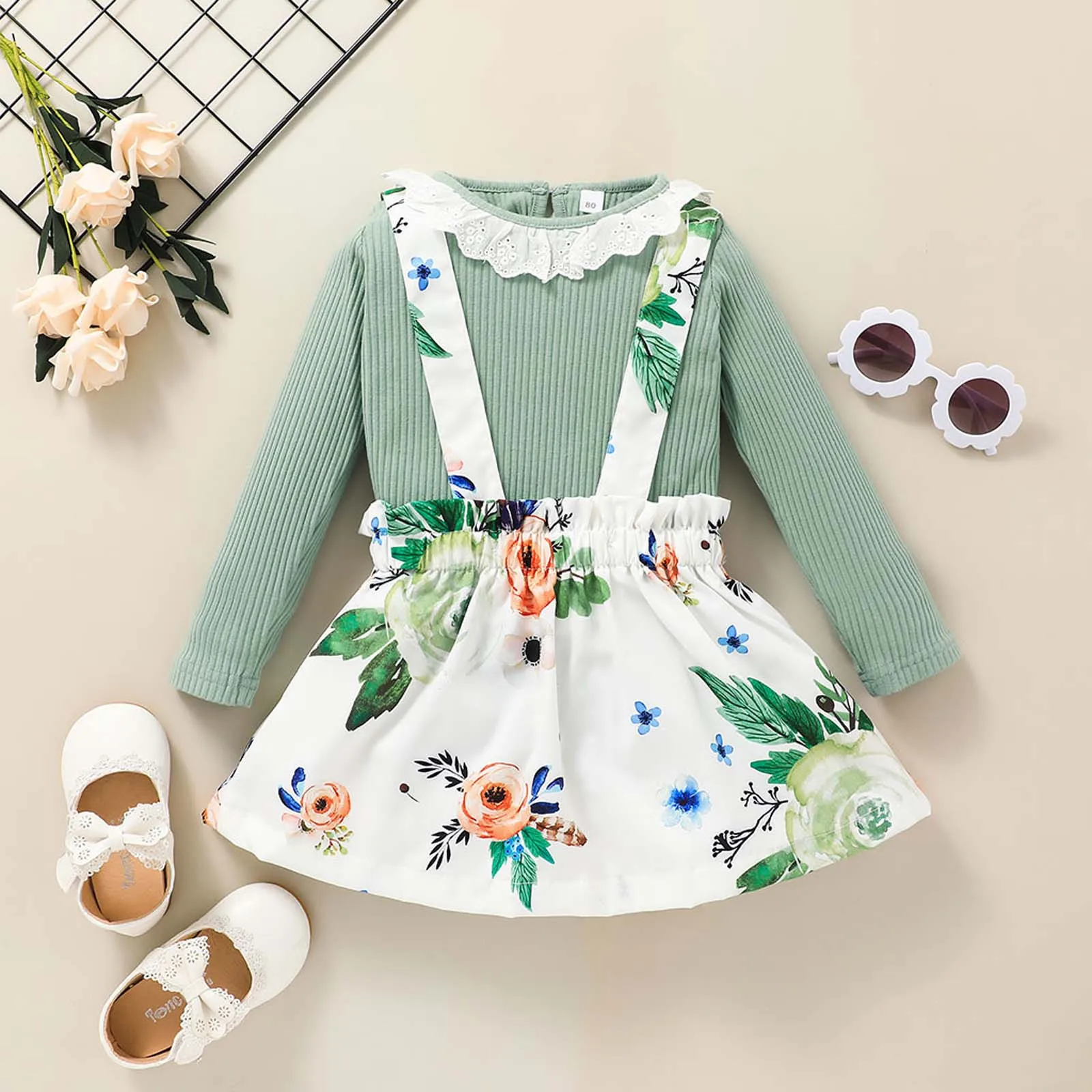 

Newborn baby girl clothes girl's baby sets Cute Solid Tops+Floral Suspender Skirts Outfits bodysuits do bebê da menina g5