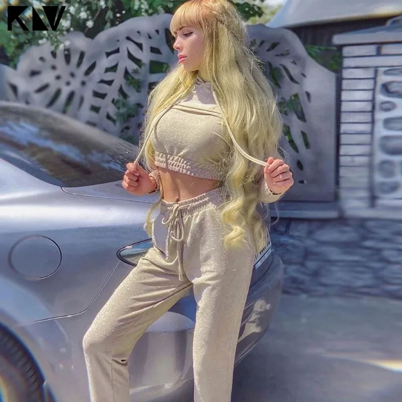 Женский Блестящий спортивный костюм с блестками толстовка капюшоном и высокой