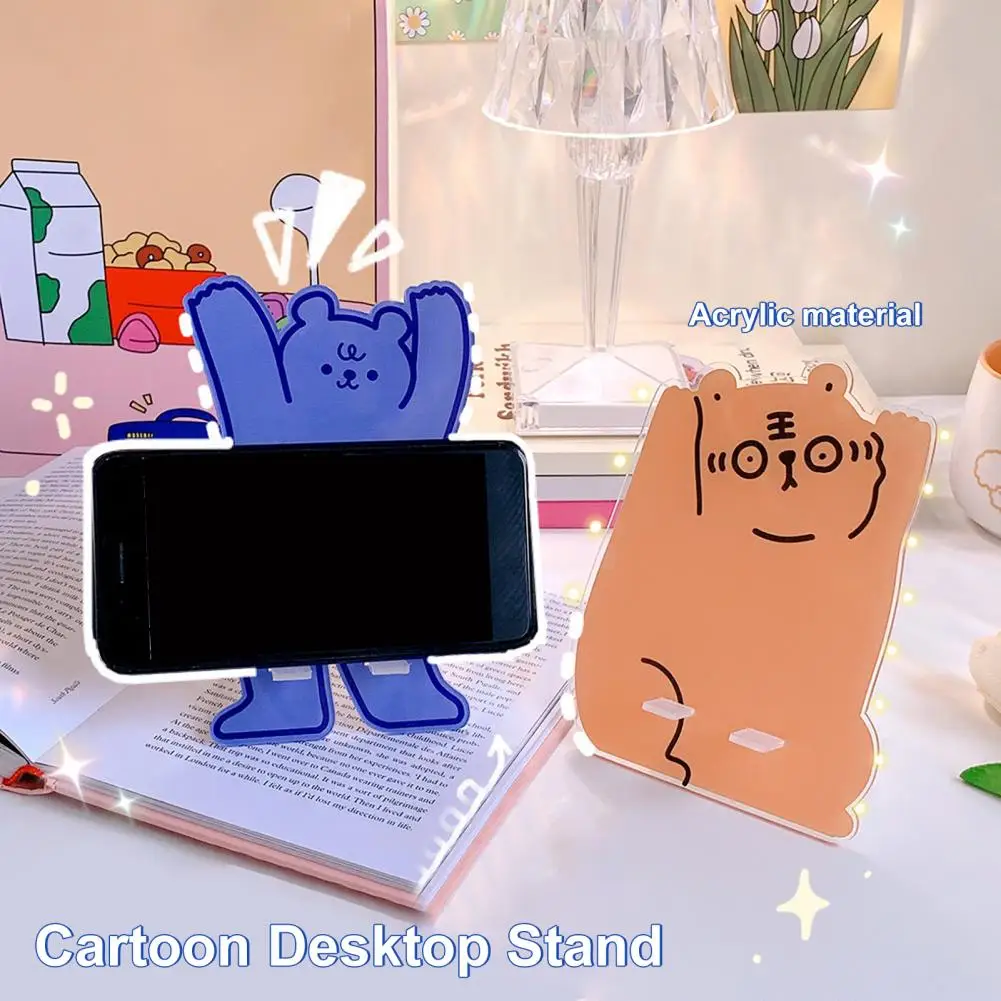 

Mobile Phone Holder Portable Acrylic Cartoon Cute Bear Cat Tiger Tablet Phone Lazy Desktop Stand for Student