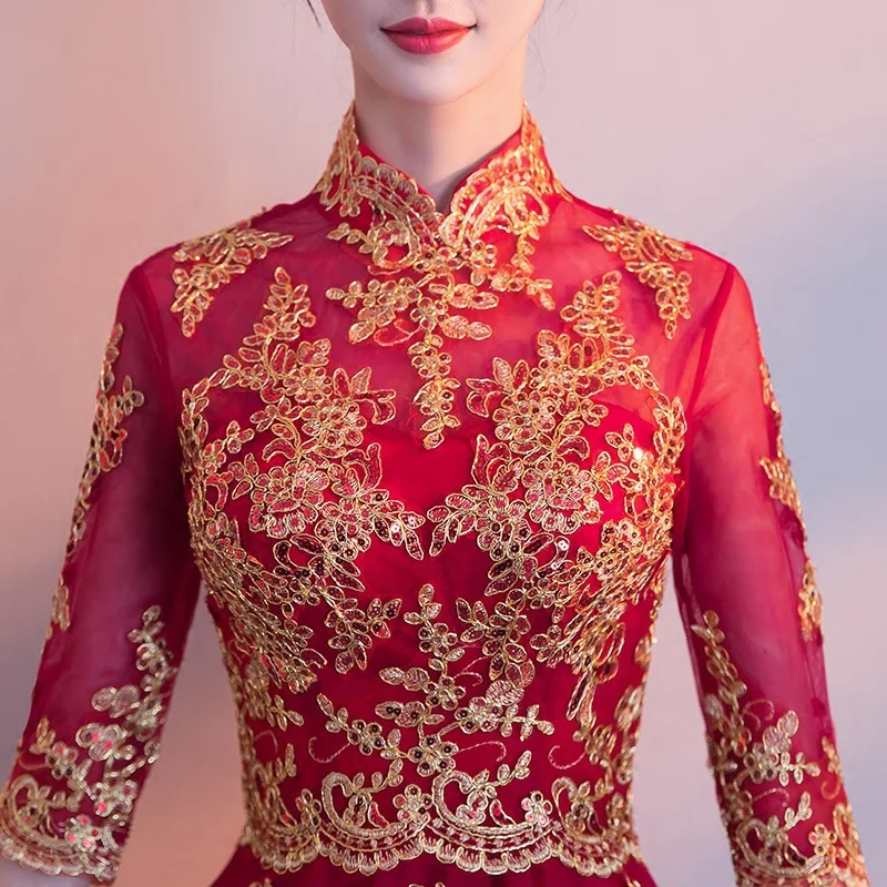 Oriental Dresses Classic Women Dress Chinese Wedding Gown Cheongsam Long Qipao Bride Traditions red charming chinese dress | Тематическая