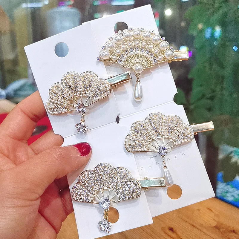 Модные женские перламутровые заколки для волос со стразами разноцветные с