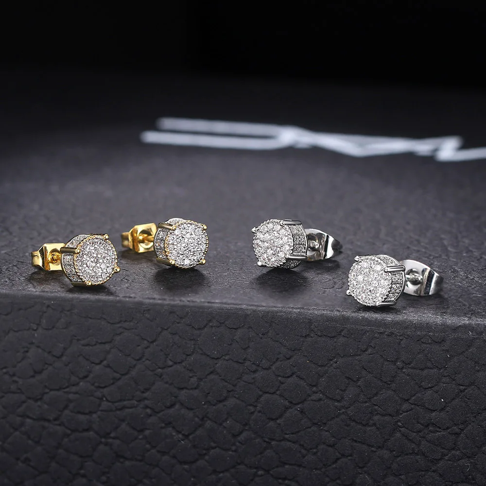 

Retro Stud Earrings Luxury for Men Gold Color Punk Jewelry Iced Out AAA Zircon Hip Hop Men Women's Fashion Party Accessories