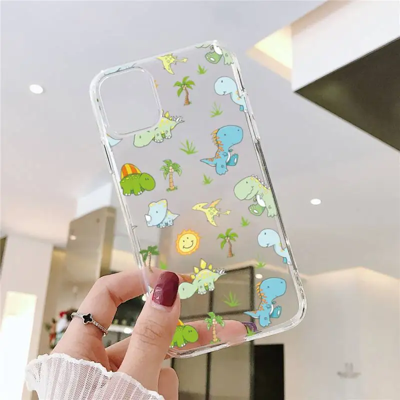 

Cute Dinosaur Baby Fashion Phone Case Transparent for iPhone 6 7 8 11 12 s mini pro X XS XR MAX Plus SE cover funda