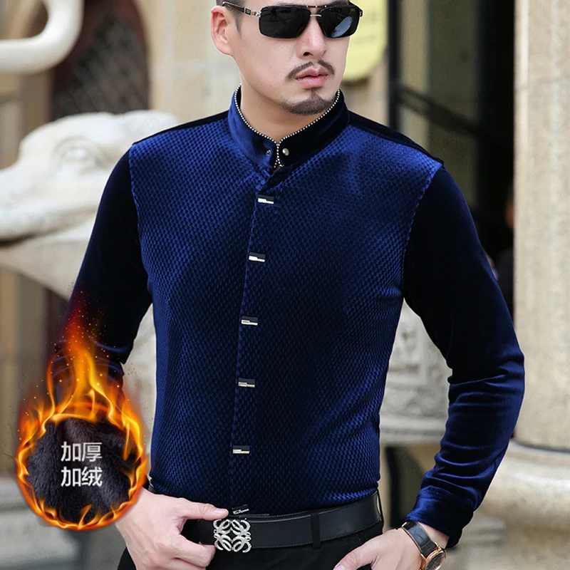 Человек Термальность рубашки для мальчиков на осень зиму со стоячим воротником