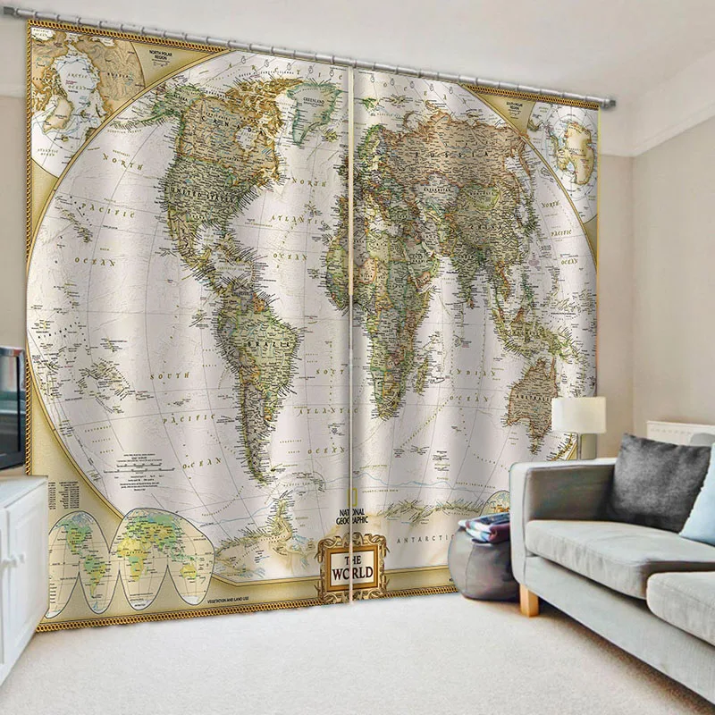 

Custom Window Curtains Map of The World for Children and Kids Earth Planet Printed Curtain Living Room Bedroom Decor