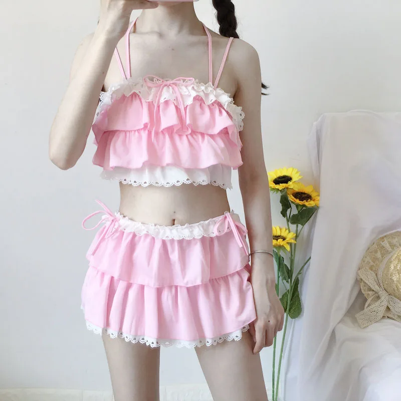 

Нижнее белье Kawaii, японское, 2 шт., купальник для косплея комплектов, милая девушка, сладкое сексуальное, худощавое и консервативное, Раздельн...