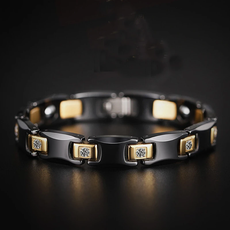 

Модные черные керамические браслеты из звеньев цепи для женщин панк Рок 10 мм вольфрамовые стальные мужские браслеты ювелирные изделия аксе...