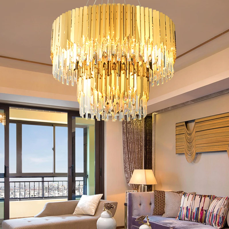 Современная кристаллическая Призма люстры подвесной светильник Золотой