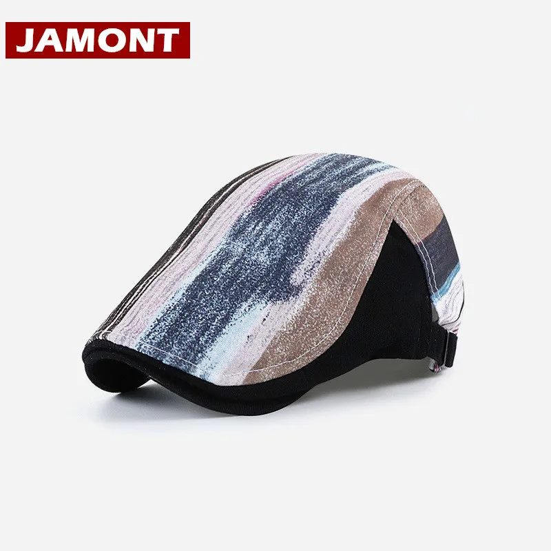 Берет JAMONT для мужчин и женщин с цветными полосками козырьком весна-лето |