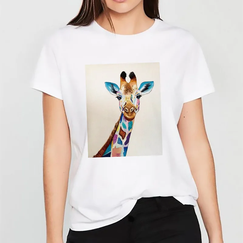 

Women T-shirt Fashion Cartoon giraffe Female Tshirt Top Happy Summer Clothes 90s Graphic Short sleeve Ladies Tee T-shirt 2021