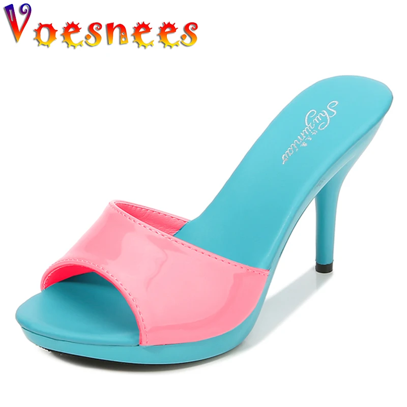 

2021 New Summer Slippers Women Mixed Colors Fine Heel 9cm 13cm Outside Slipper Sandal Platform Sexy Slipper Women Shoes Slides