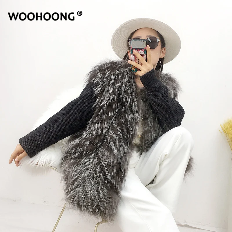 

Женская куртка из натурального Лисьего меха, зимнее пальто из натурального меха, пальто из серебристой лисы, куртка с вязаными рукавами, Кор...