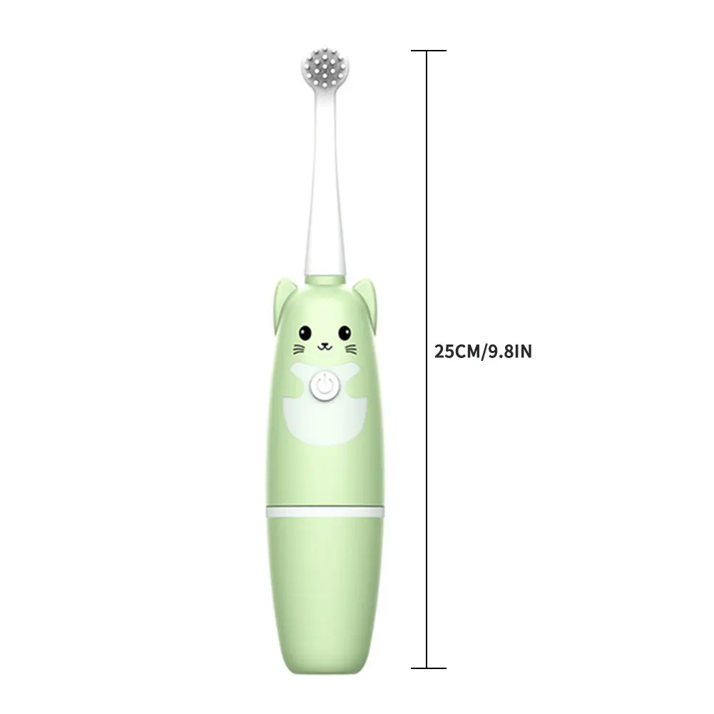 

Cartoon Pattern Kids Children Electric Toothbrush Sonic Battery Power Soft Toothbrush with Replacement Heads 3-16Years Green
