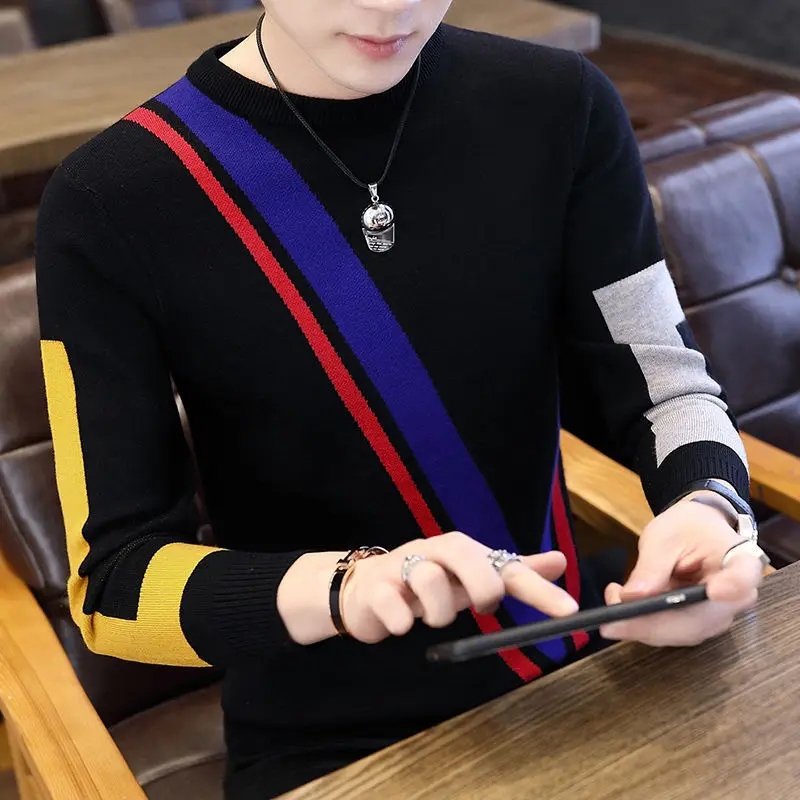 

Autumn and winter new men's sweater Pullover round neck personality handsome sweater Korean Plush thickened sweater fashion