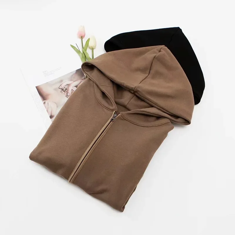 

Vintage Black Khaki Hoodies Women 2020 Long Sleeve Warm Loose Sweatshirt Lady Casual Slim Eurpean Cardigan Top