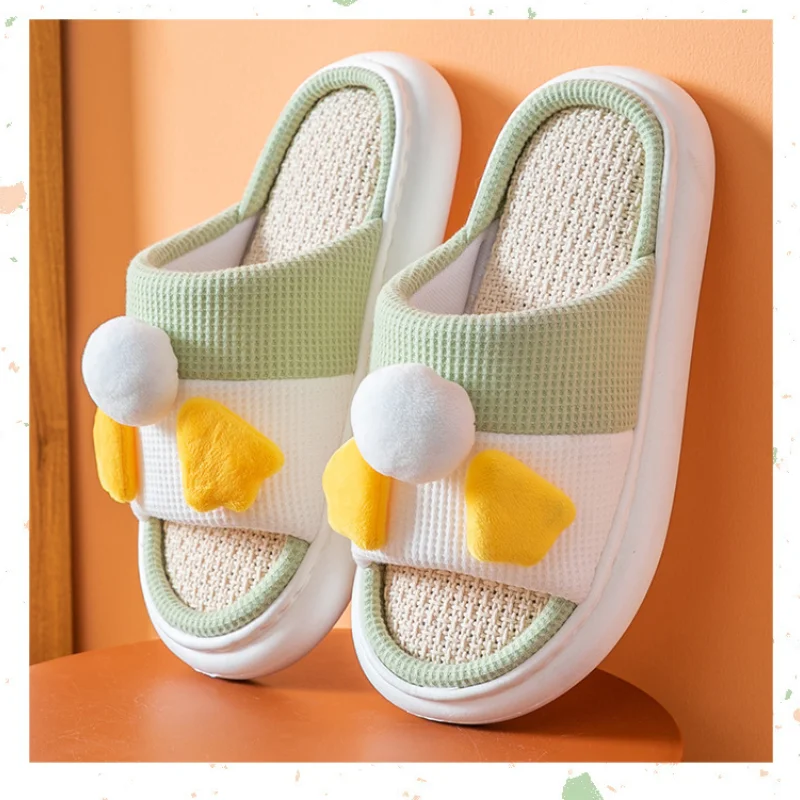 

Spring Women Hemp Cute Cartoon Slippers Couples Bedroom House Cotton Shoes Breathable Non-slip Home Slides Winter Warm Pantufa