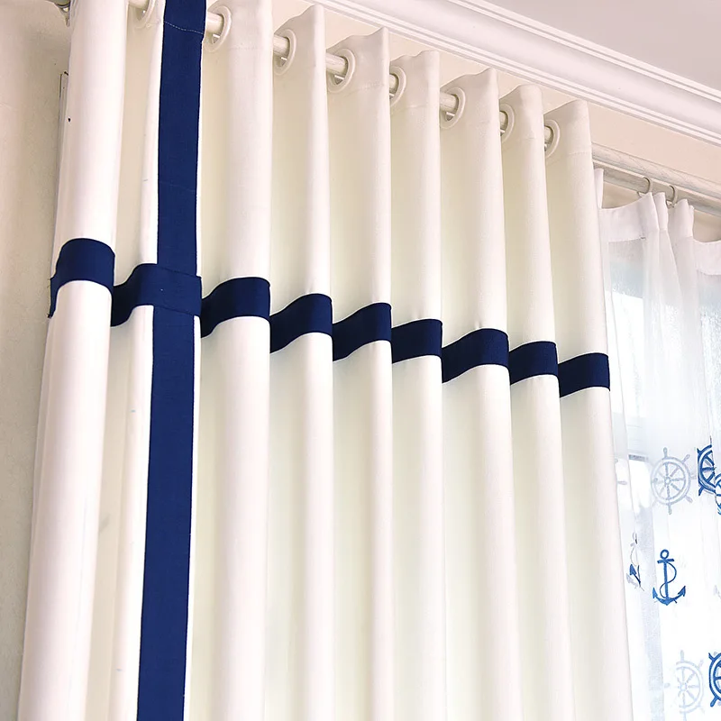 

Curtain blue shade 2021 geometric pattern new bedroom heat insulation sunscreen bay window living room no punching installation