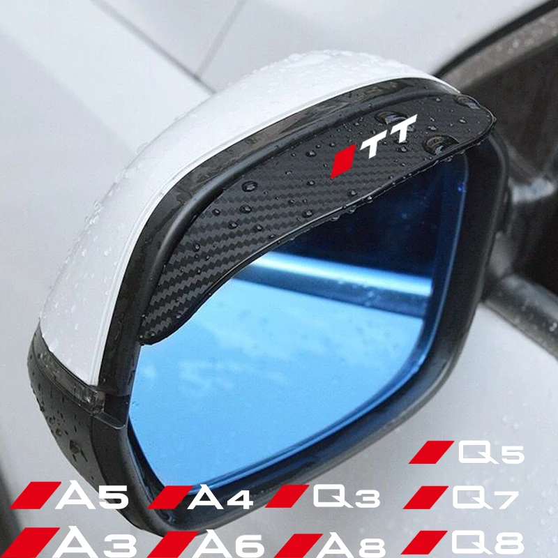 

2pcs carbon Car Rearview Mirror Rainproof Eyebrow Cover flexible PVC For Audi logo Sline A3 A4 A5 A6 A8 Q3 Q5 Q7 Q8 TT