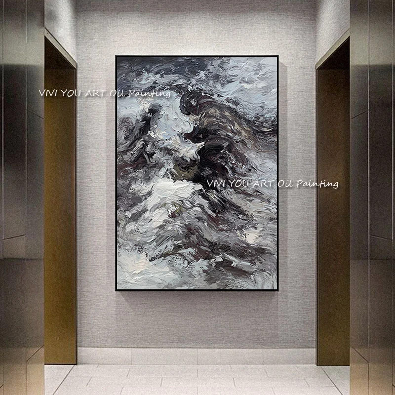 

Abstract Grey White Oil Painting Living Room Canvas Posters 100% Handmade Modern Wall Art Picture Bedroom home decoration gift