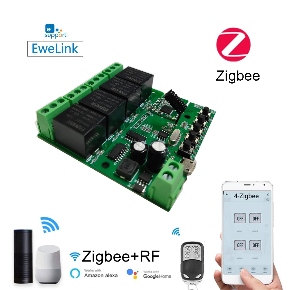 Беспроводной коммутационный модуль Zigbee 4 канальный с Wi Fi реле дистанционное