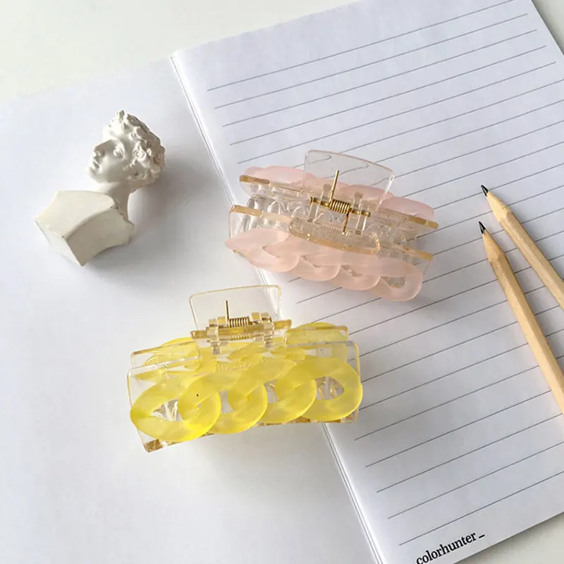 

Candy Color Acrylic Cute Hair Claws Frosted Chain Hair Clip Resin Geometric Barrettes Shark Clip Korea Vintage Hair Accessories