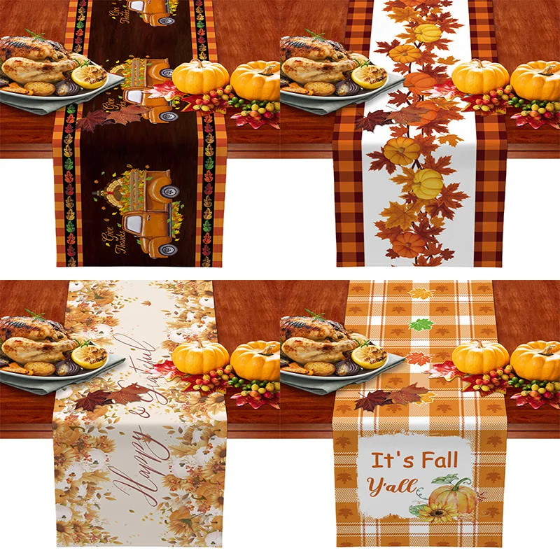 

Thanksgiving Fall Pumpkin Plaid Table Runner Luxury Wedding Decoration Table Cover Christmas Decoration Tablecloth
