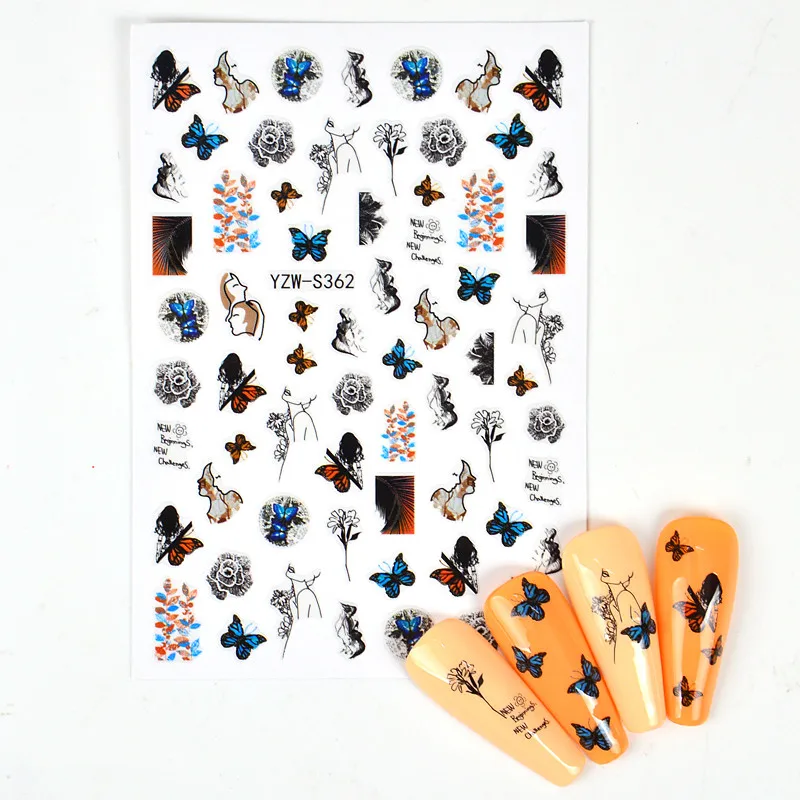 

3D бабочки полосы Мраморные линии Дизайн ногтей декоративные наклейки зимние DIY блестящие дизайны гель лак Маникюр слайдер наклейки