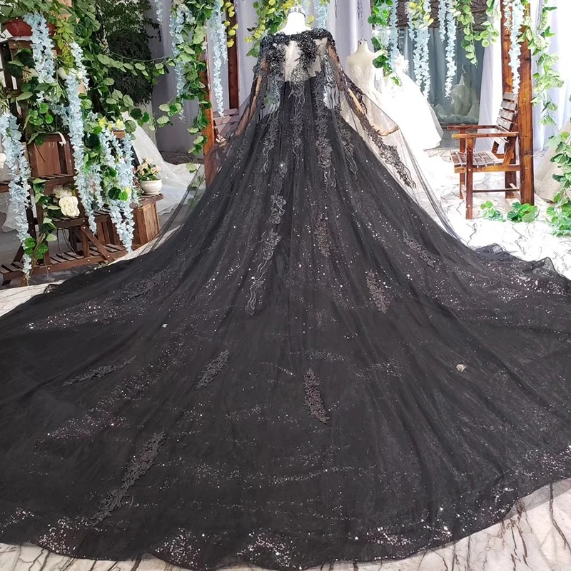 HTL440G women evening dress long black square neck handwork bead appliques lace long evening gowns with cape abiye gece elbisesi