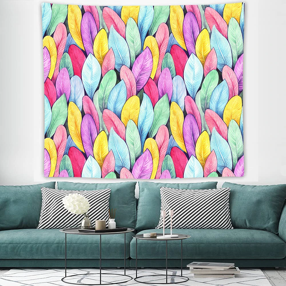 Цветной гобелен с перьями настенный эстетичный для спальни украшение