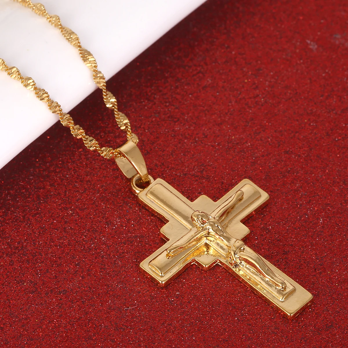 Золотой цвет крест кулон ожерелье распятие INRI Jesus мужчины католический